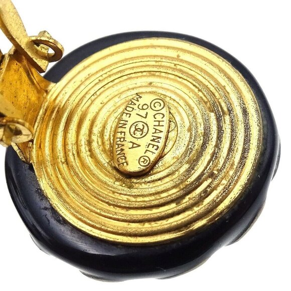 Chanel Button Earrings Clip-On Black 97A - Picture 5 of 6